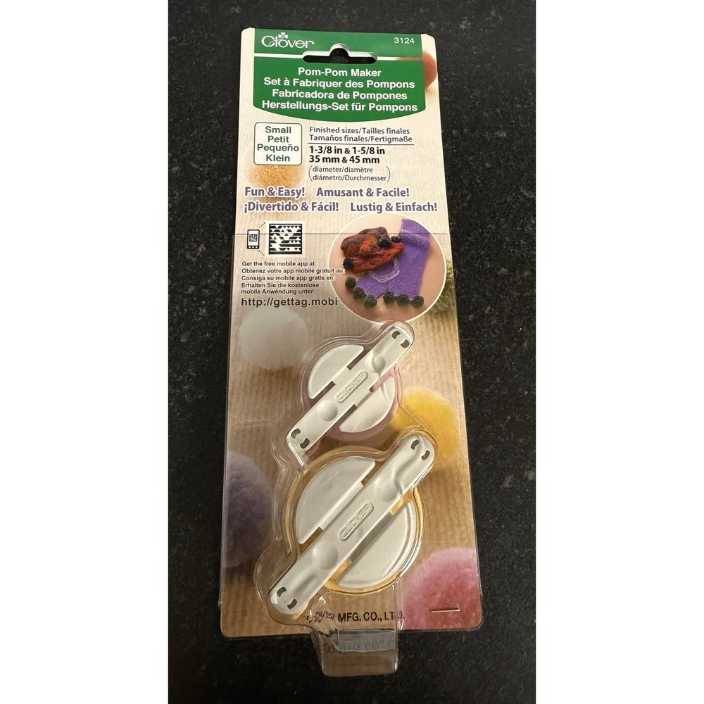Clover Pom-Pom Maker Small Set 2 Sizes 1-3/8" 1-5/8" (35mm 45mm) Craft Tool 3124